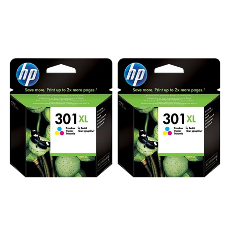 HP 301XL/D8J46AE Tri-Colour Original High Capacity Inkjet Printer Cartridges Twin Pack