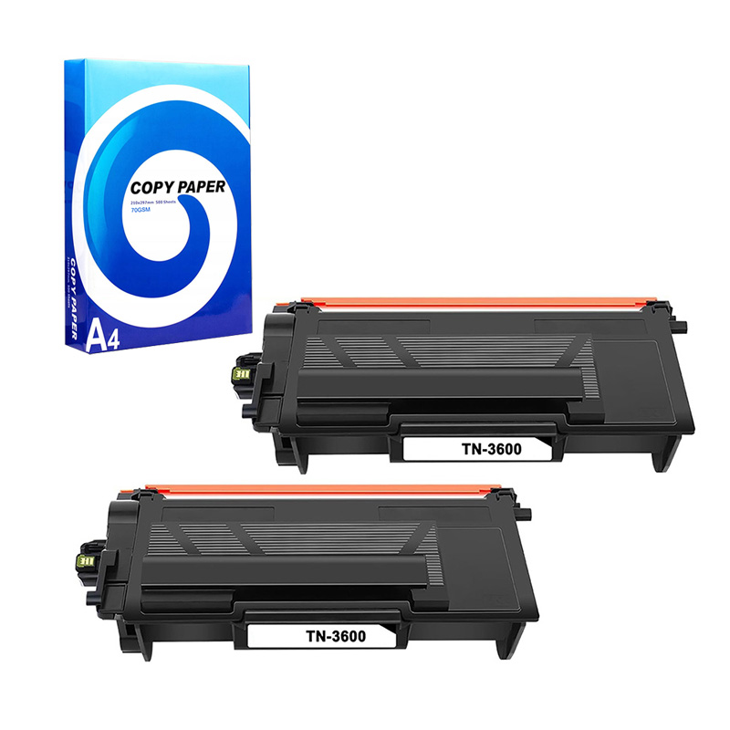 Compatible Twin Pack Brother TN3600 Black Standard Capacity Laser Toner Cartridges + Free Paper