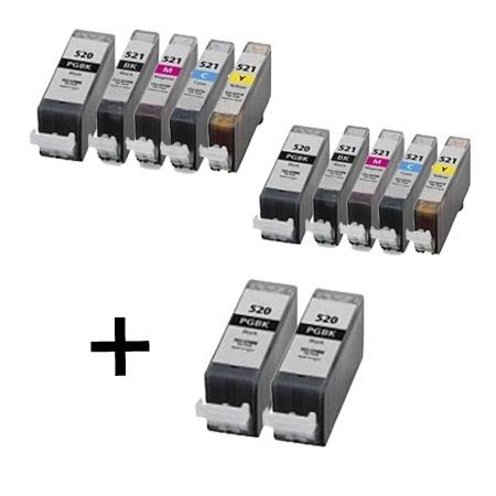 999inks Compatible Multipack Canon PGI-520 and CLI-521BK/C/M/Y 2 Full Sets + 2 FREE Black Inkjet Printer Cartridges