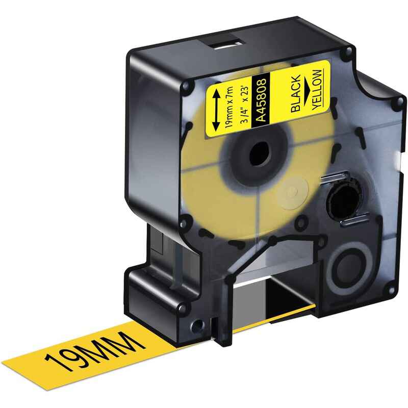 999inks Compatible Dymo 45808 (S0720880) Label Tape (19mm x 7m) Black On Yellow