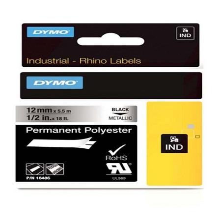 Dymo 18760 (S0718170) Original Label Tape (9mm x 5.5m) Black On Metallic