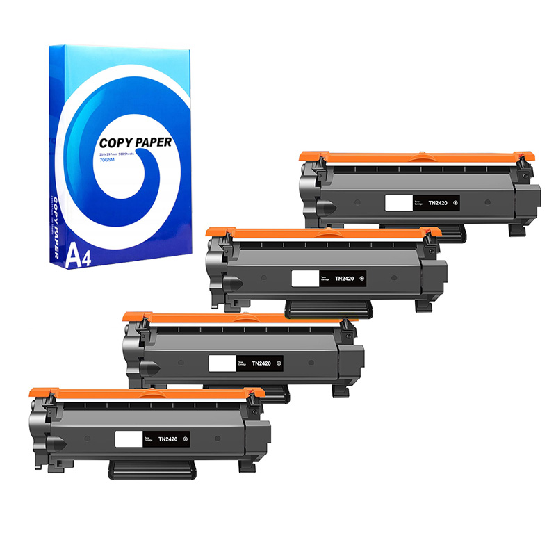 Compatible Quad Pack Brother TN2420 Black High Capacity Laser Toner Cartridges + Free Paper