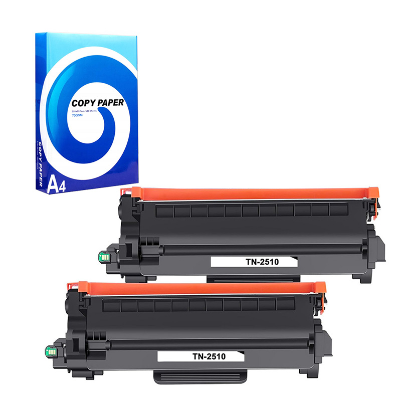 Compatible Twin Pack Brother TN2510 Black Standard Capacity Laser Toner Cartridges + Free Paper