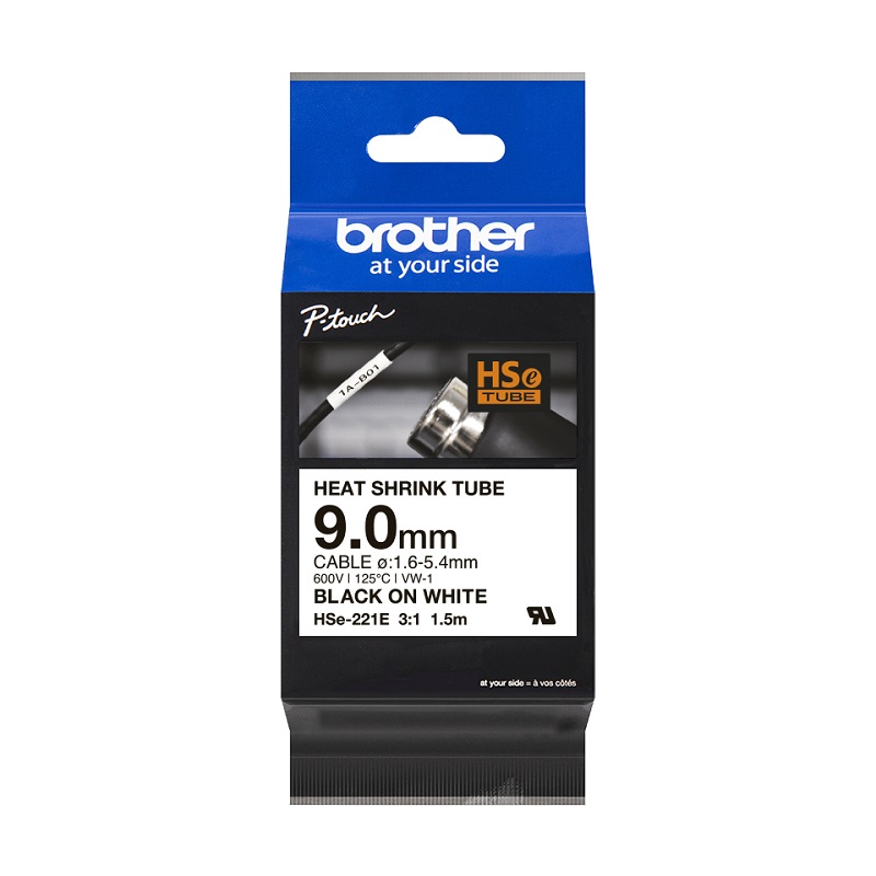 Brother HSE221E Original P-Touch Label Tape (9mm x 1.5m) Black On White