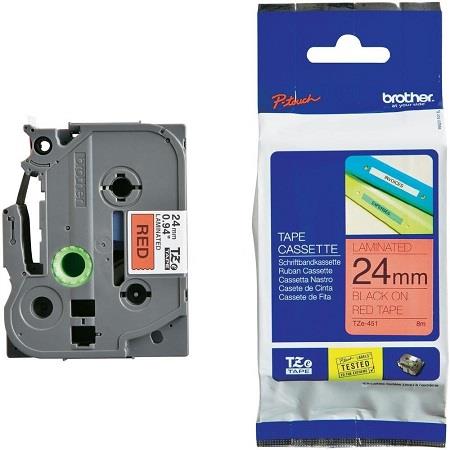Brother TZe-451 Original P-Touch Label Tape (24mm x 8m) Black On Red