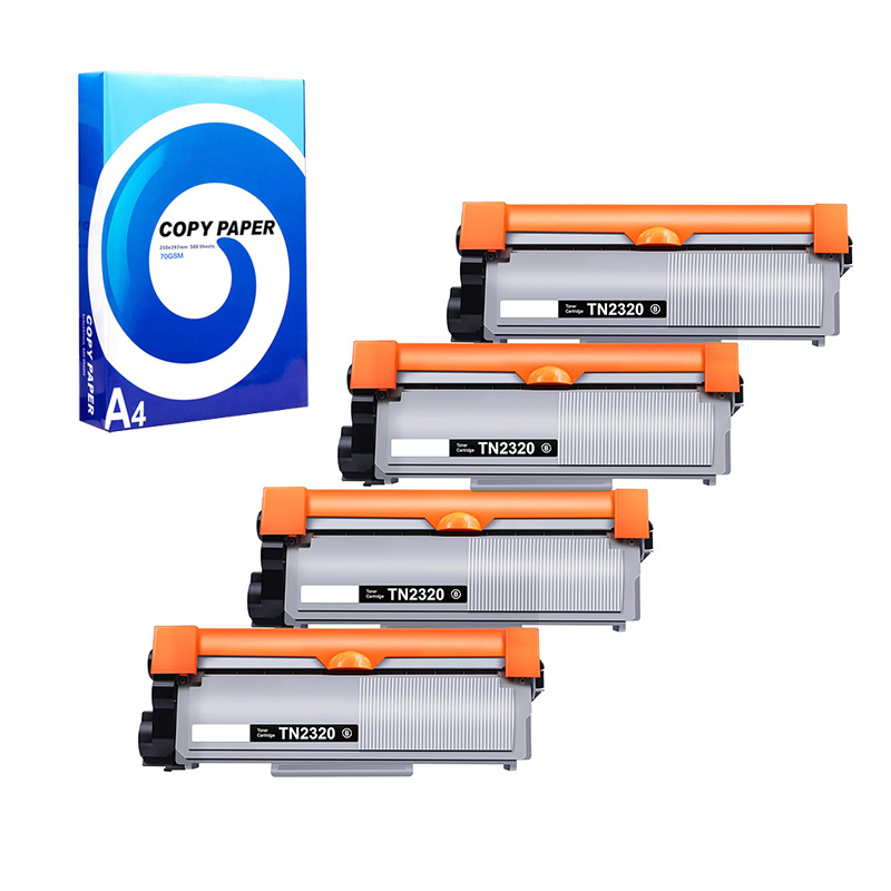 Compatible Quad Pack Brother TN2320 Black Laser Toner Cartridges + Free Paper