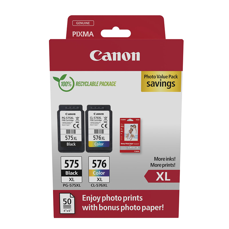 Canon PG-575XL/CL-576XL Original Multipack Ink Cartridges & Photo Paper (5437C006)