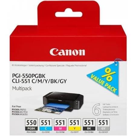 Canon PGI-550PGBK/CLI-551BK/C/M/Y/GY Multipack Original Standard Capacity Ink Cartridge