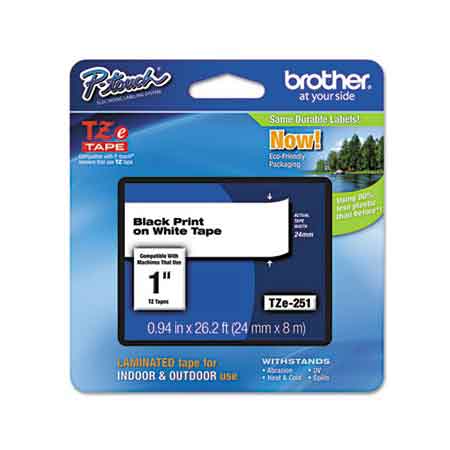 Brother TZe251 Original P-Touch Label Tape - 1 x 26.2 ft (24mm x 8m) Black on White