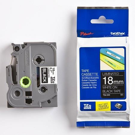 Brother TZe-345 Original P-Touch Label Tape (18mm x 8m) White On Black