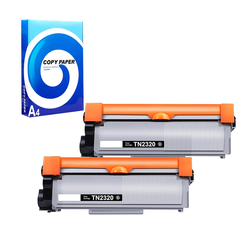 Compatible Twin Pack Brother TN2320 Black Laser Toner Cartridges + Free Paper