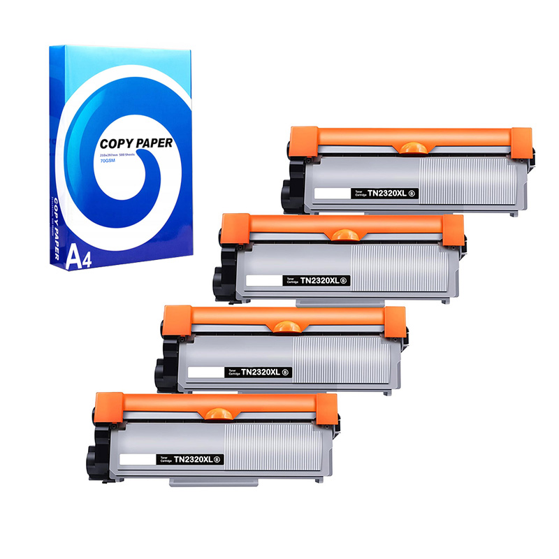 Compatible Quad Pack Brother TN2320XL Black Extra High Capacity Toner Cartridges + Free Paper