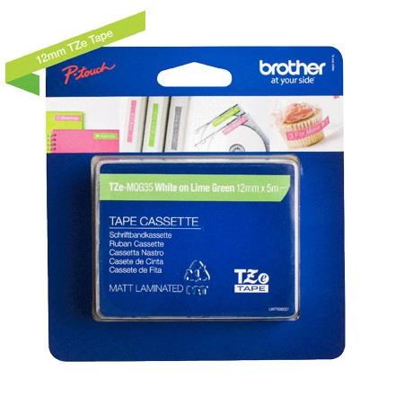 Brother TZe-MQG35 Original P-Touch Label Tape (12mm x 5m) White On Lime
