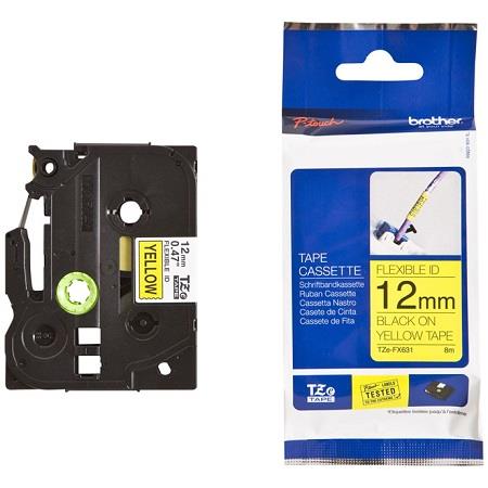 Brother TZe-FX631 Original P-Touch Label Tape (12mm x 8m) Black On Yellow