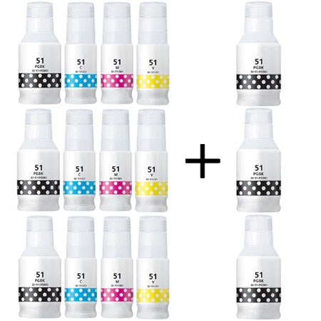 999inks Compatible Multipack Canon GI-51PGBK/Y 3 Full Sets + 3 FREE Black Inkjet Printer Cartridges