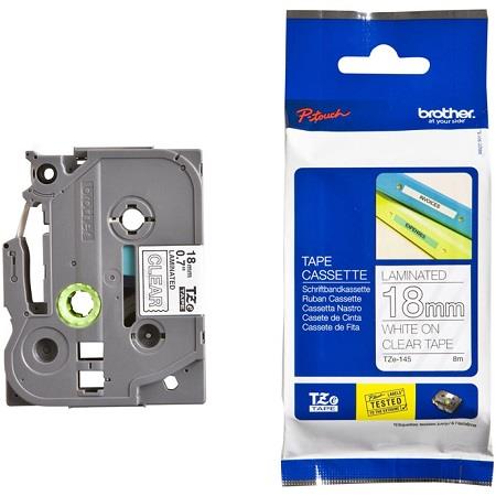 Brother TZe-145 Original P-Touch Label Tape (18mm x 8m) White On Clear