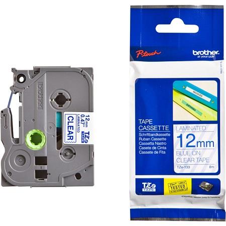 Brother TZe-133 Original P-Touch Label Tape (12mm x 8m) Blue On Clear