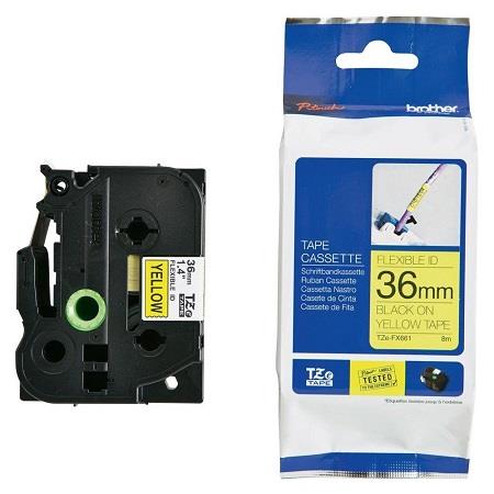 Brother TZe-FX661 Original P-Touch Label Tape (36mm x 8m) Black On Yellow