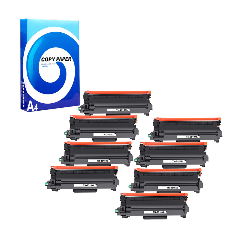 Compatible Eight Pack Brother TN2510XL Black High Capacity Laser Toner Cartridges + Free Paper