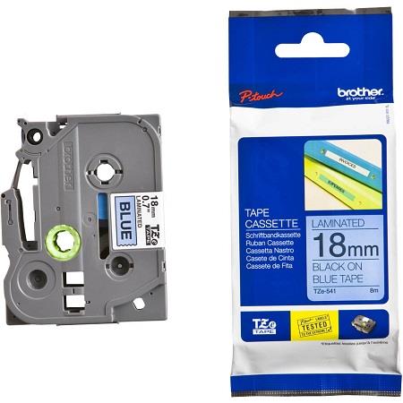 Brother TZe-541 Original P-Touch Label Tape (18mm x 8m) Black On Blue