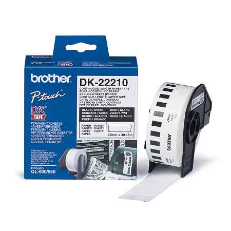Brother DK-22210 Original Continuous Paper Tape (29mm x 30.48m) Black on White