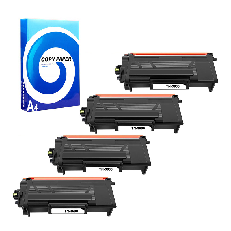 Compatible Quad Pack Brother TN3600 Black Standard Capacity Laser Toner Cartridges + Free Paper