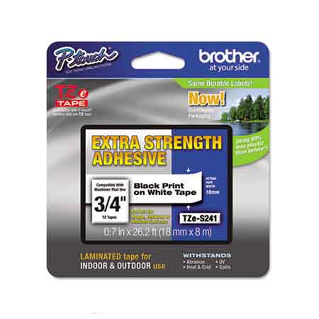 Brother TZe241 Original P-Touch Extra Strength Label Tape - 3/4 x 26 ft (18mm x 8m) Black on White