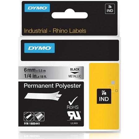 Dymo 1805441 Original Label Tape (6mm x 5.5m) Black On Metallic
