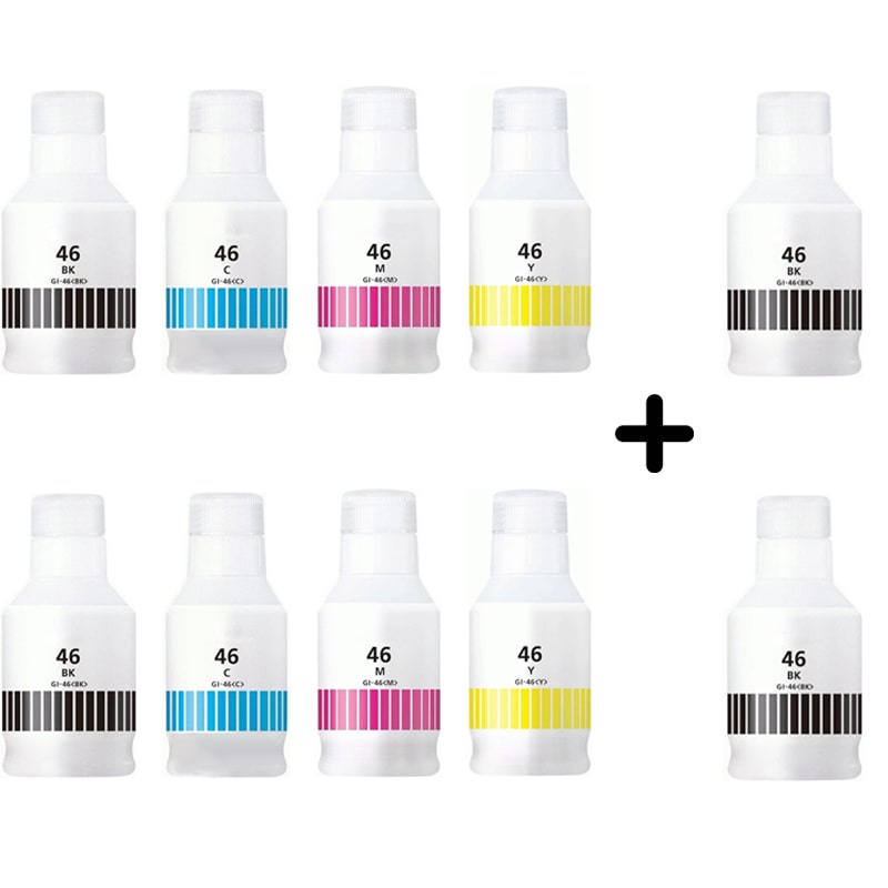 999inks Compatible Multipack Canon GI-46BK/Y 2 Full Sets + 2 FREE Black Ink Bottles