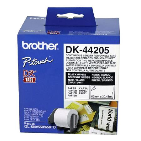 Brother DK-44205 Original Continuous Label Tape with Removal Adhesive Tape (62mm x 30.48m) Black on White