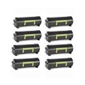 999inks Compatible Eight Pack Lexmark 502 (50F2000) Black Standard Capacity Laser Toner Cartridges