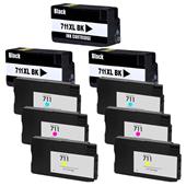 Compatible Multipack HP 711 3 High Capacity Black + 2 Set Standard Capacity Colour Ink Cartridges